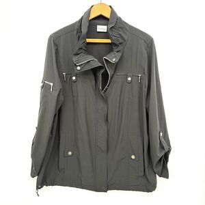 Zenergy by Chicos Jacket Utility Zip Up Ruffle Collar Windbreaker Gorpcore  2/MD
